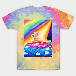 Glowing White Cat Entering Rainbow Bridge Heaven T-Shirt